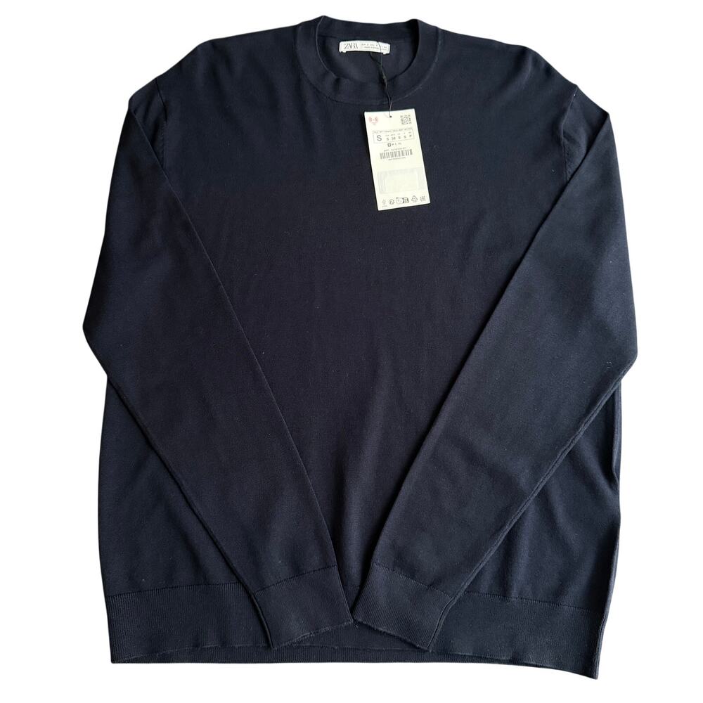Zara Men’s Navy Crewneck Sweater Size Small NWT Minimal Basic